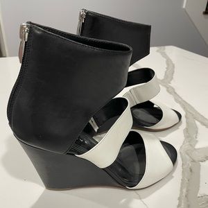 Trouve Black & White Leather Wedge Heels 9